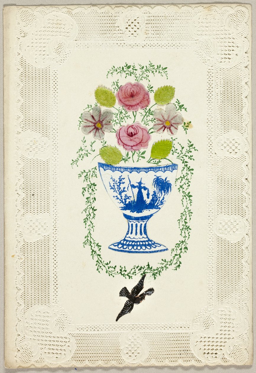 Uden titel Valentine (Vase med blomster med fugl) af George Kershaw