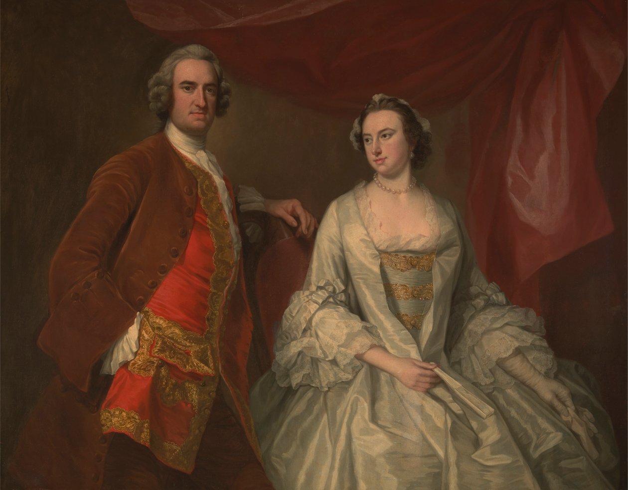 En mand og en kvinde, muligvis af den forsvundne familie, fra Little Park House, Wickham, Hampshire af George Knapton