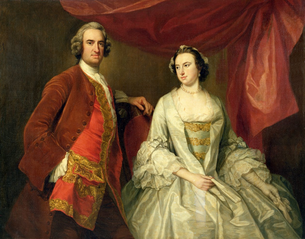En mand og en kvinde, muligvis fra den forsvundne familie, fra Little Park House, Wickham, Hampshire, 1747 af George Knapton