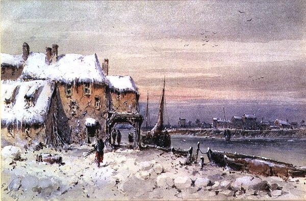 Riverside House in the Winter Freeze af George Knox