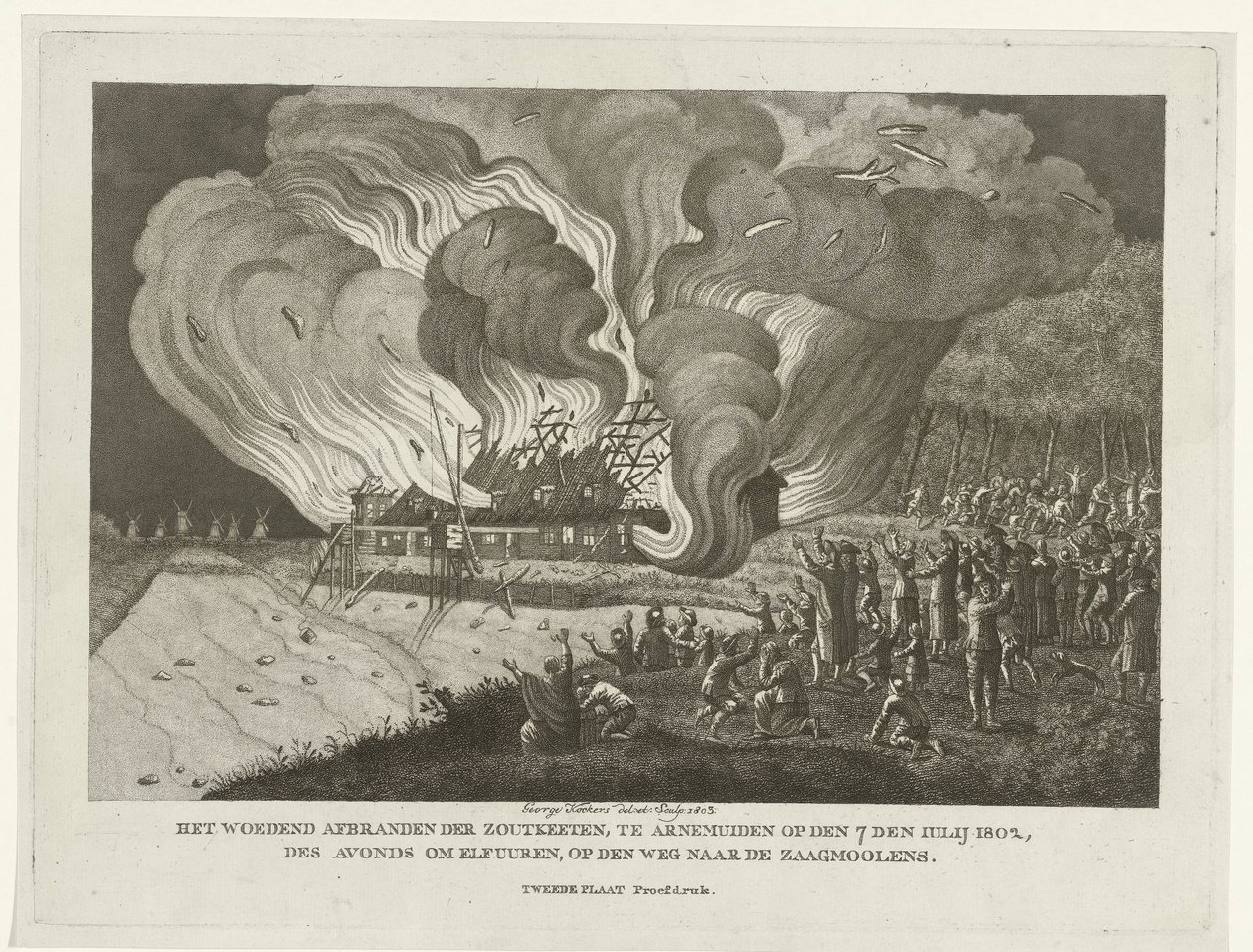 Brand i saltkæden ved Arnemuiden, 7. juli 1802 af George Kockers