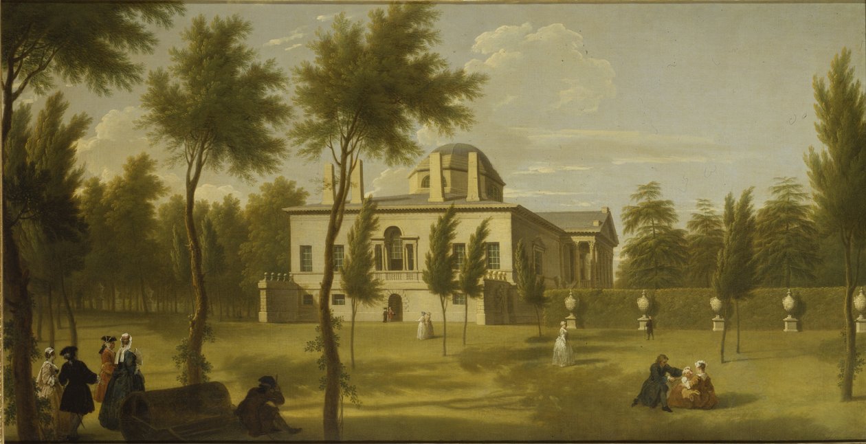 Udsigt over Chiswick Villa fra græsplænen, ca. 1735 (olie på lærred) af George Lambert