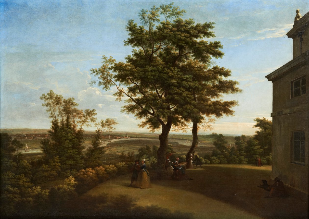Westcombe House, udsigt fra terrassen med London i det fjerne af George Lambert