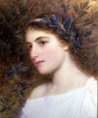Pige med laurbærhovedbånd (akvarel på papir) af George Lawrence Bulleid