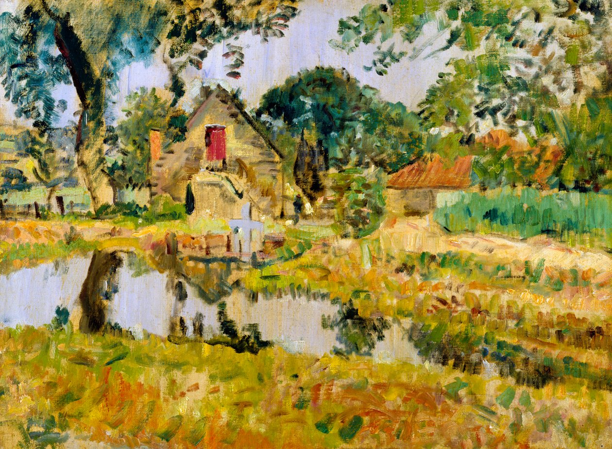 Old Mill, Fifeshire (olie på lærred) af George Leslie Hunter