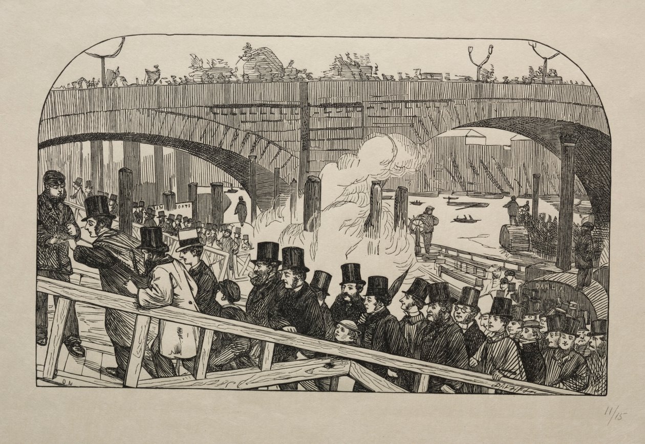The Living Stream ved London Bridge - Under the Bridge, 1863. af George Louis Palmella Busson Du Maurier