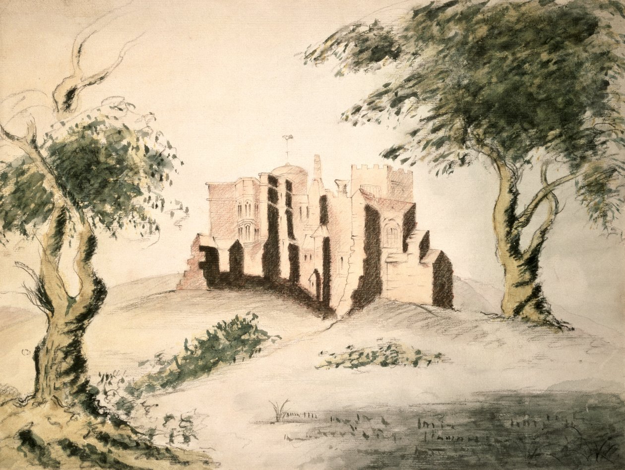 The Old Manor House of Woodstock, 1700-tallet (wc og kridt på papir) af George Marquis of Blandford