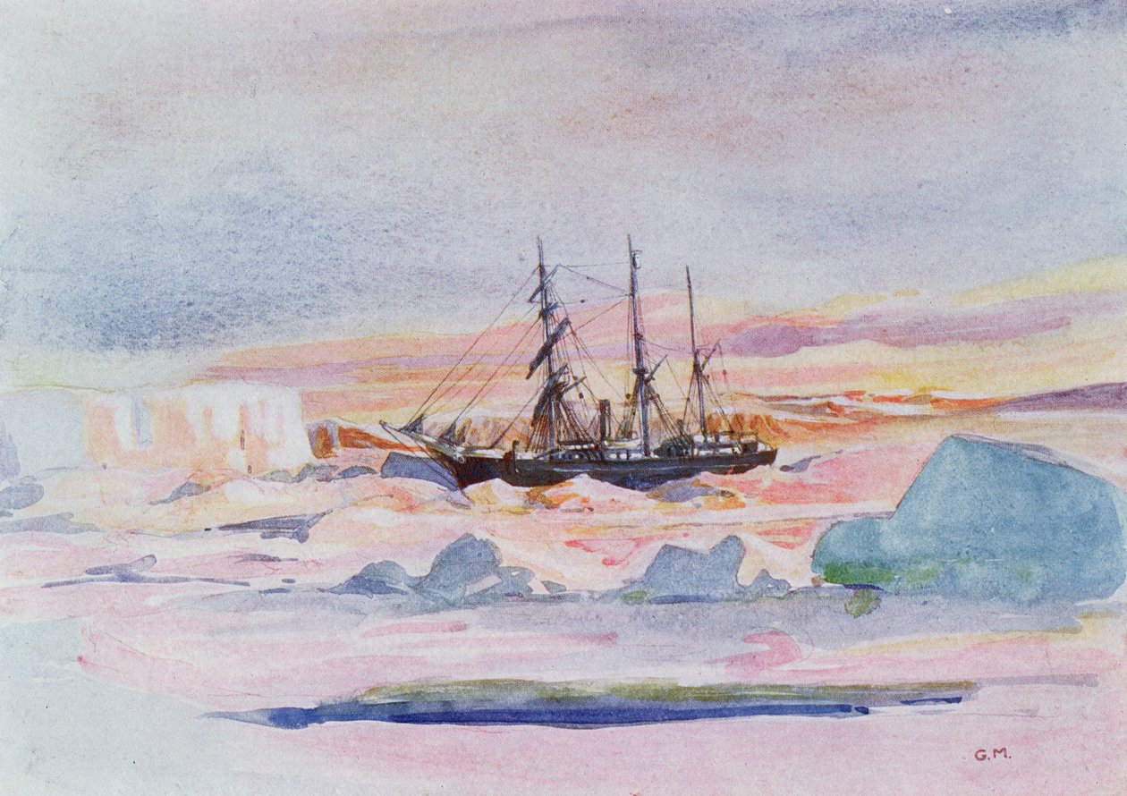 Aurora Australis, illustration fra "The Heart of the Antarctic: The Nimrod Expedition to the South Pole" af Sir Ernest Shackleton (1874-1922) af George Marston