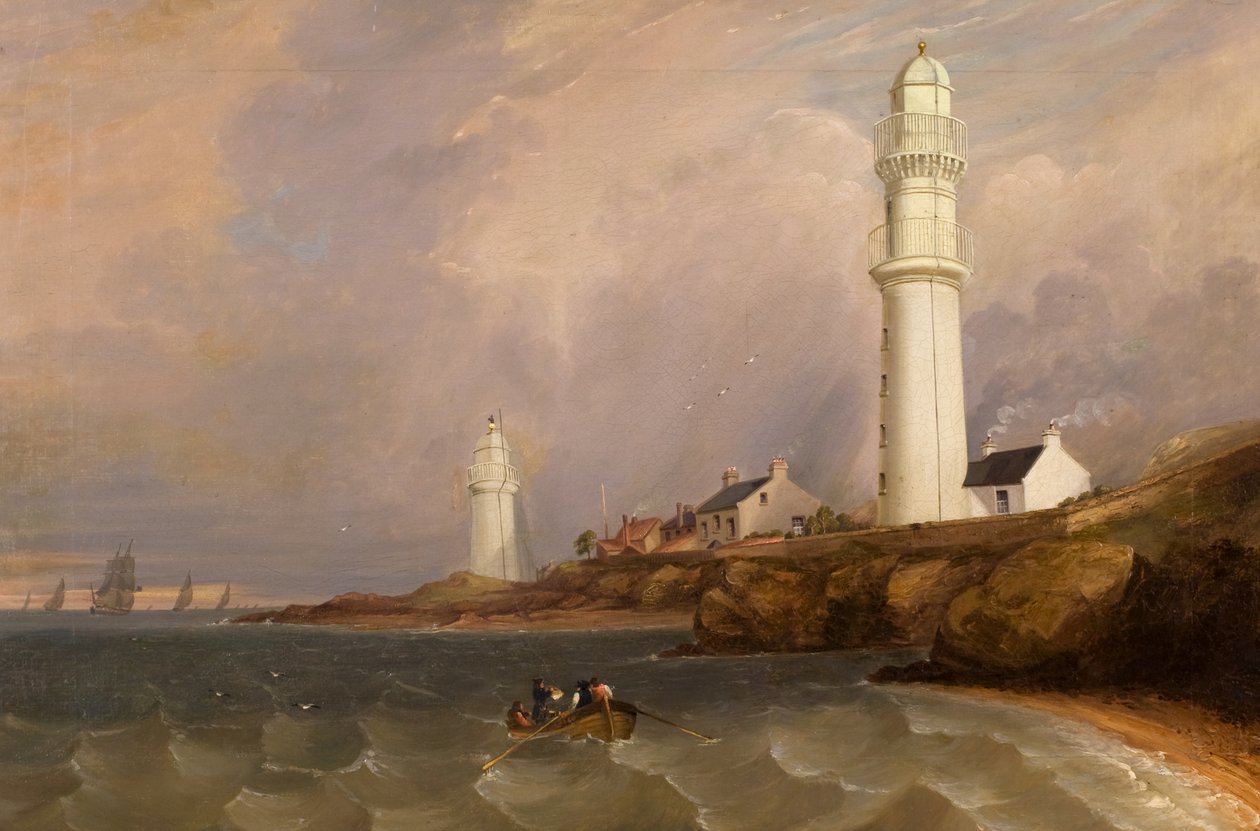 Fyrtårne - West Lights, Tayport, ca. 1840 (olie på lærred) af George McGillivray
