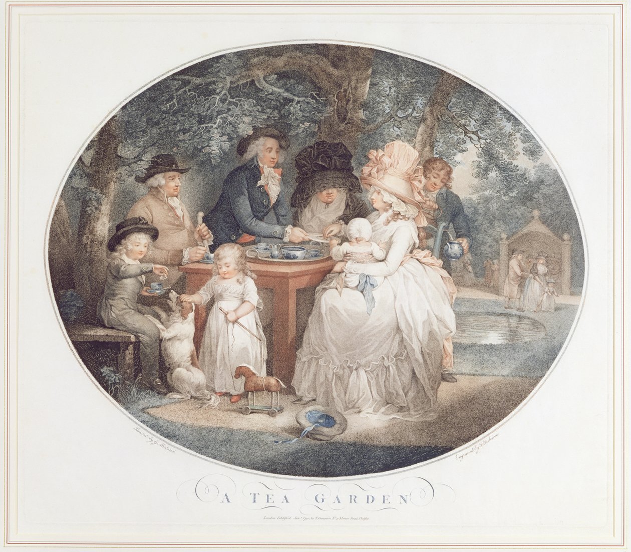 En tehave, farvestiplegravering efter Morland af Francois David Saron (født 1764) af George Morland