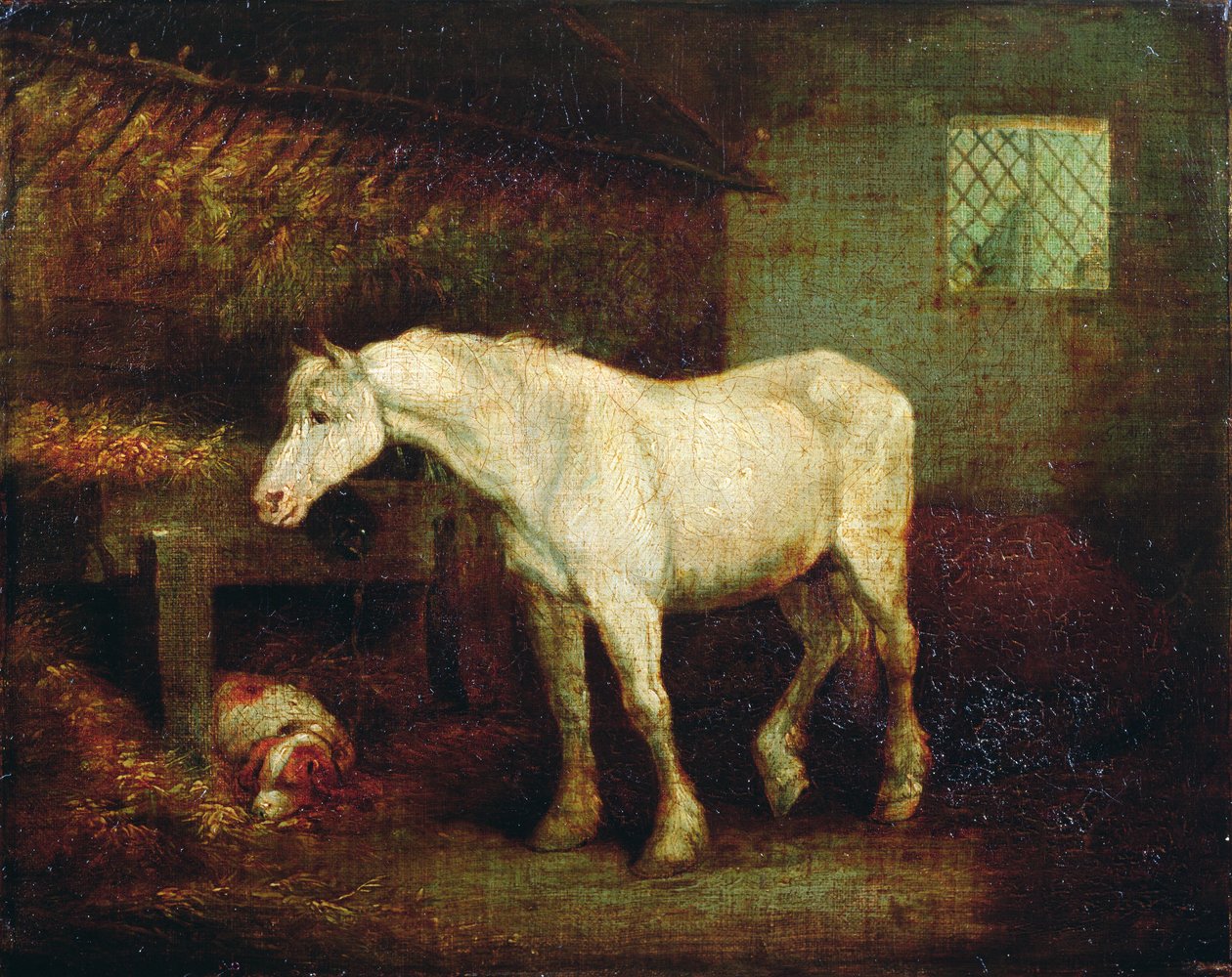 En gammel grå hoppe ved en krybbe af George Morland