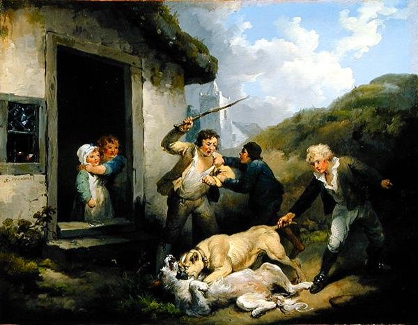 Dogs Fighting (olie på lærred) af George Morland