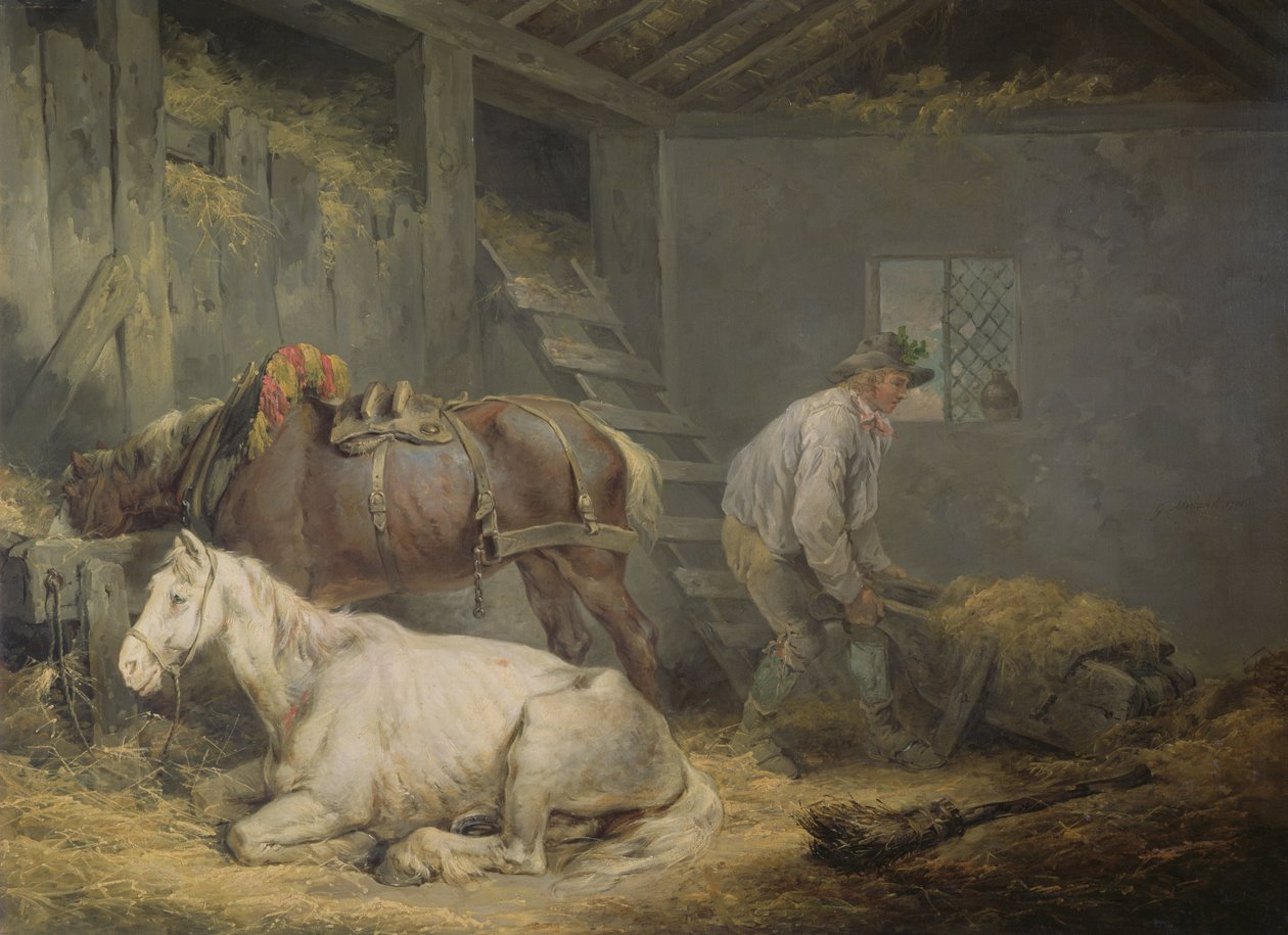 Heste i en stald, 1791 af George Morland