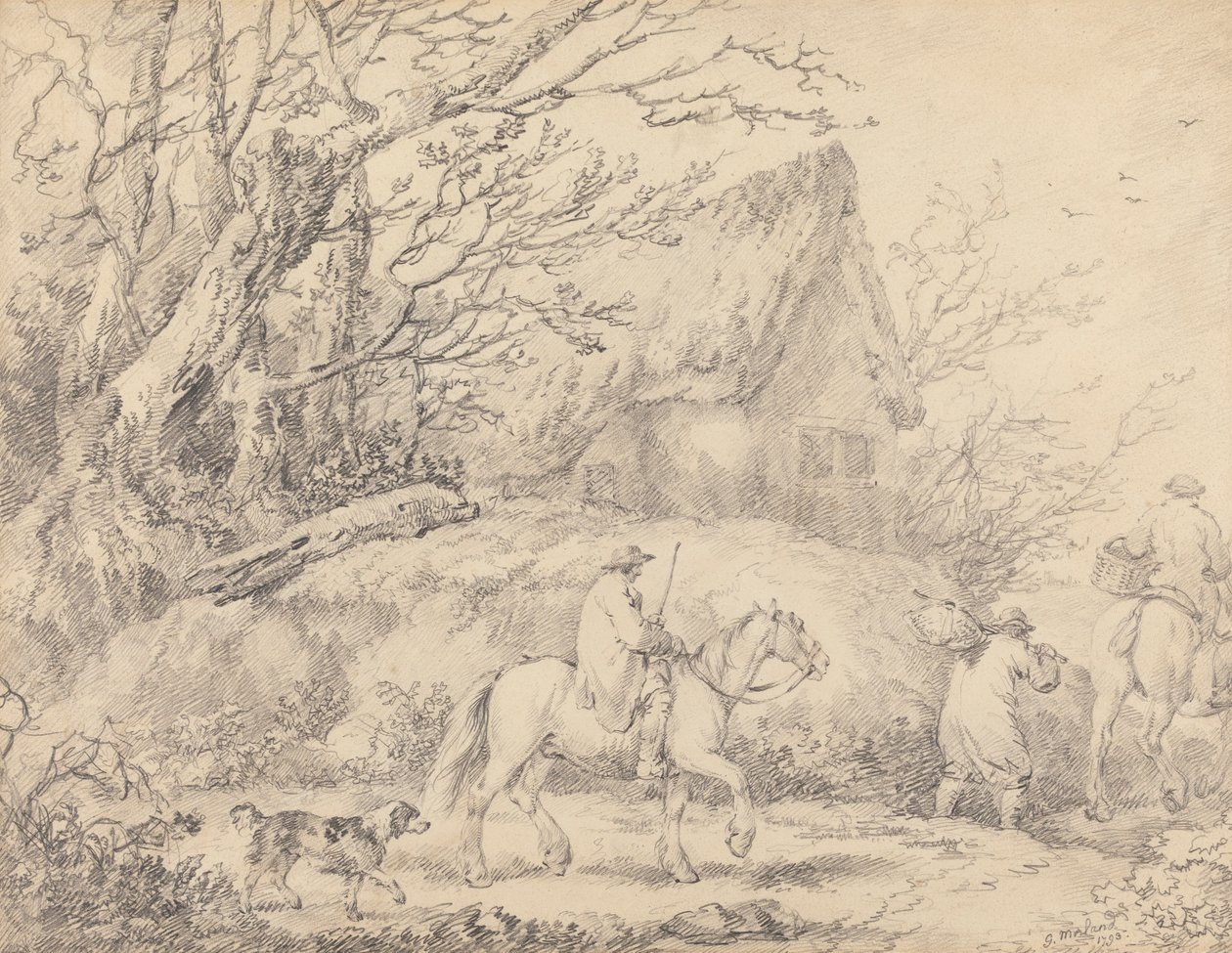 Landskab med Sommerhus og Figurer til Hest af George Morland