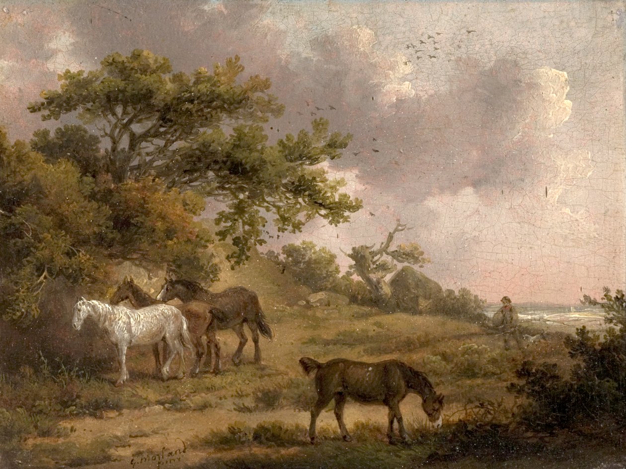 Landskab med fire heste af George Morland