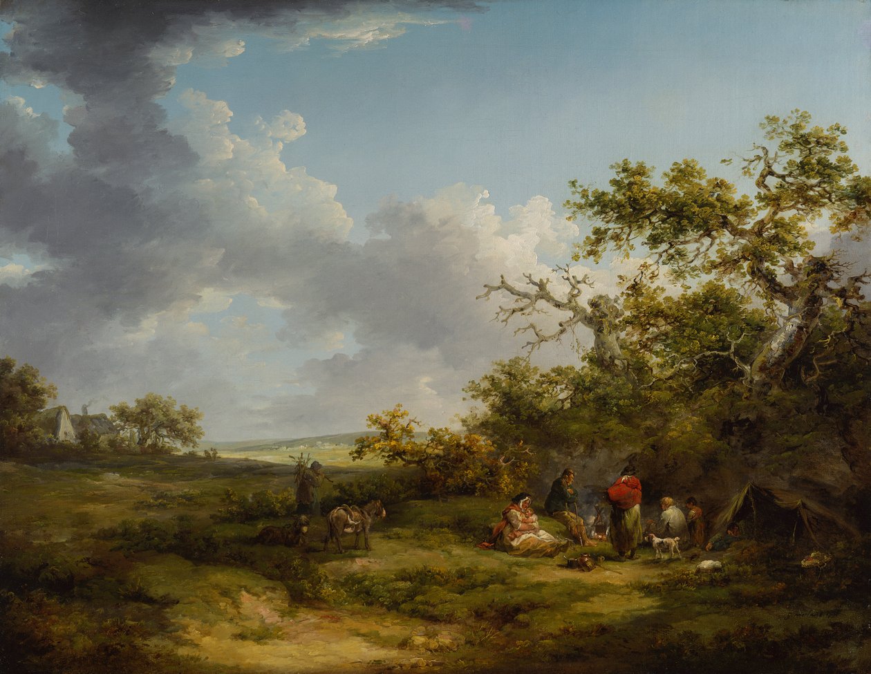 Landskab med en sigøjnerlejr (olie på lærred) af George Morland