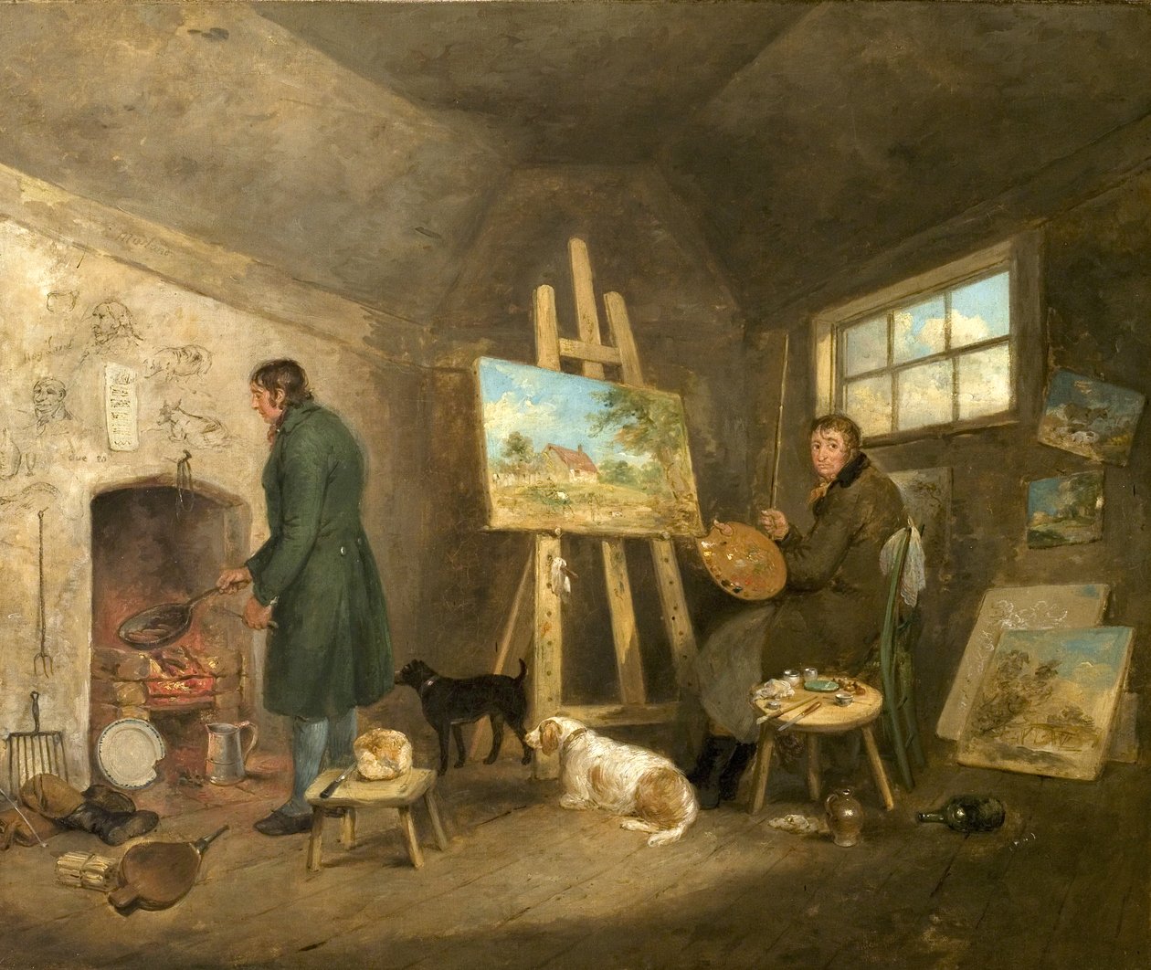 Kunstneren i sit atelier og hans mand Gibbs, 1802 af George Morland