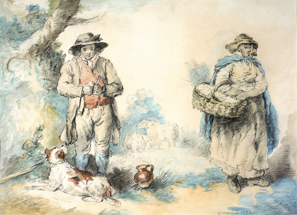 The Higglers (pastel (sort) og akvarel på papir (klisteret på papir)) af George Morland