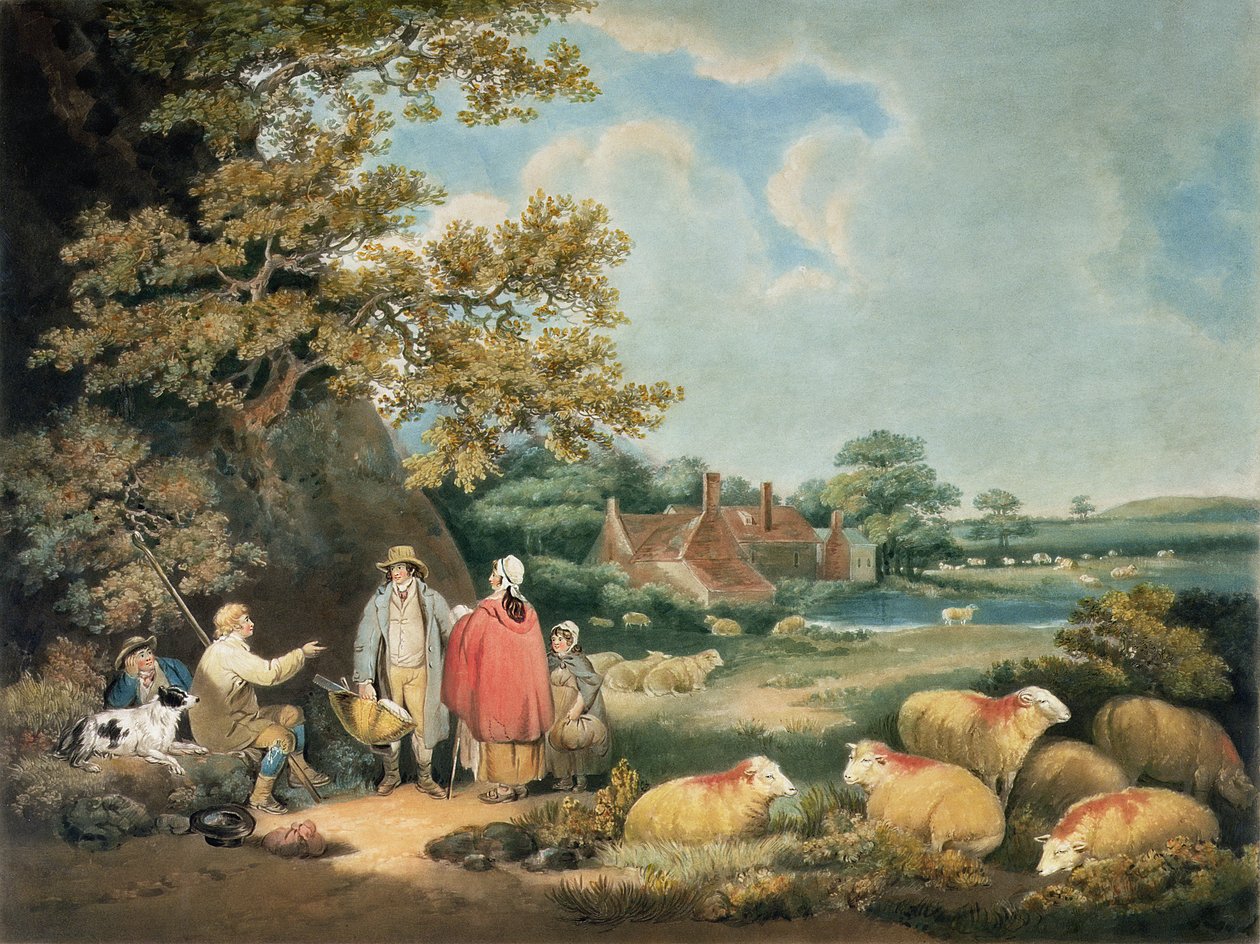 The Shepherds, indgraveret af William Ward (1766-1826), pub. af H. Morland, 1806 (mezzotintgravering) af George Morland