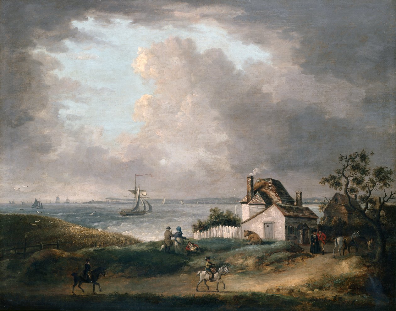Weymouth Bay med en fjern udsigt over havnen og Portland Bill af George Morland