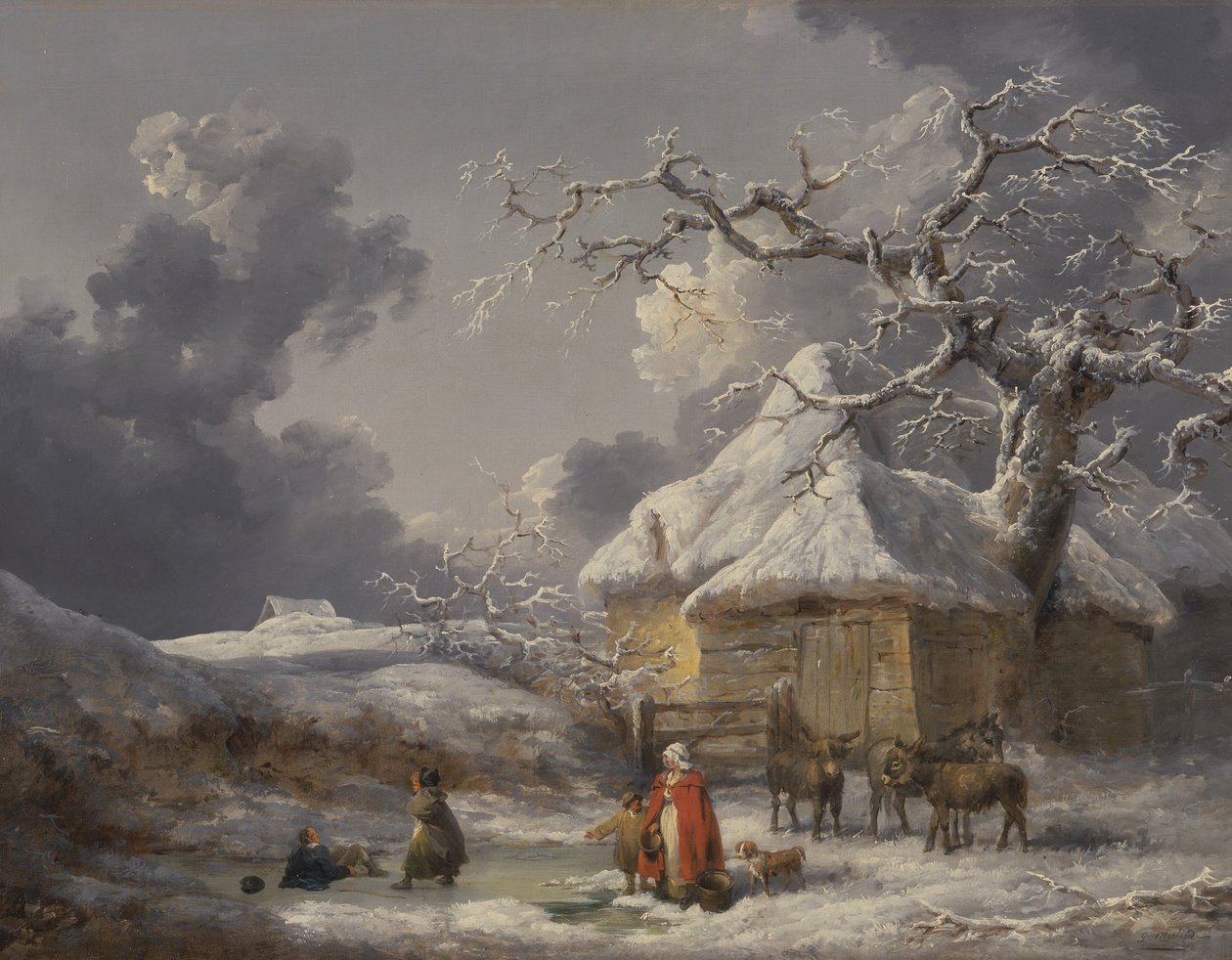 Vinterlandskab med figurer af George Morland