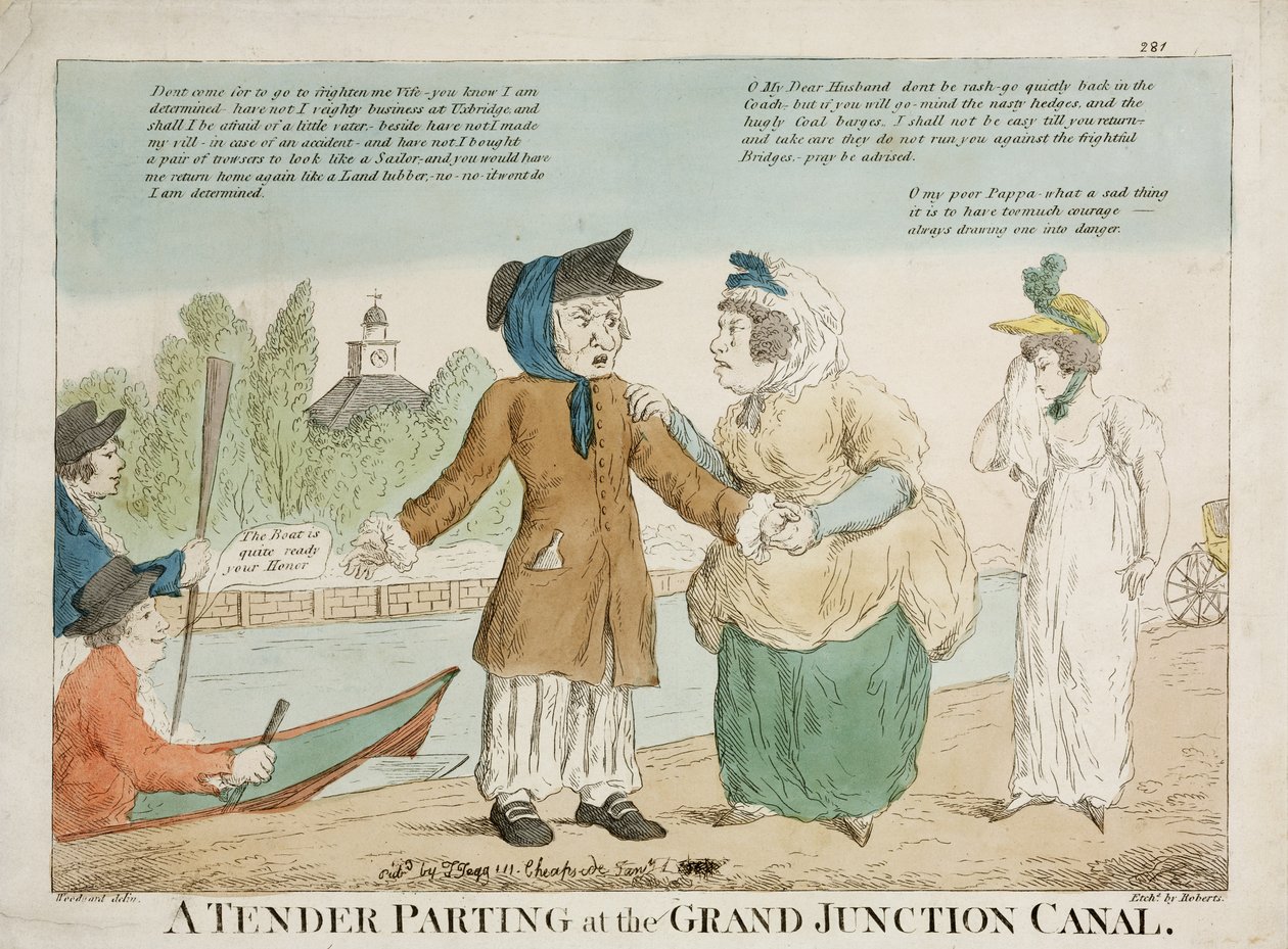 A Tender Parting at the Grand Junction Canal, graveret af Roberts, 1810