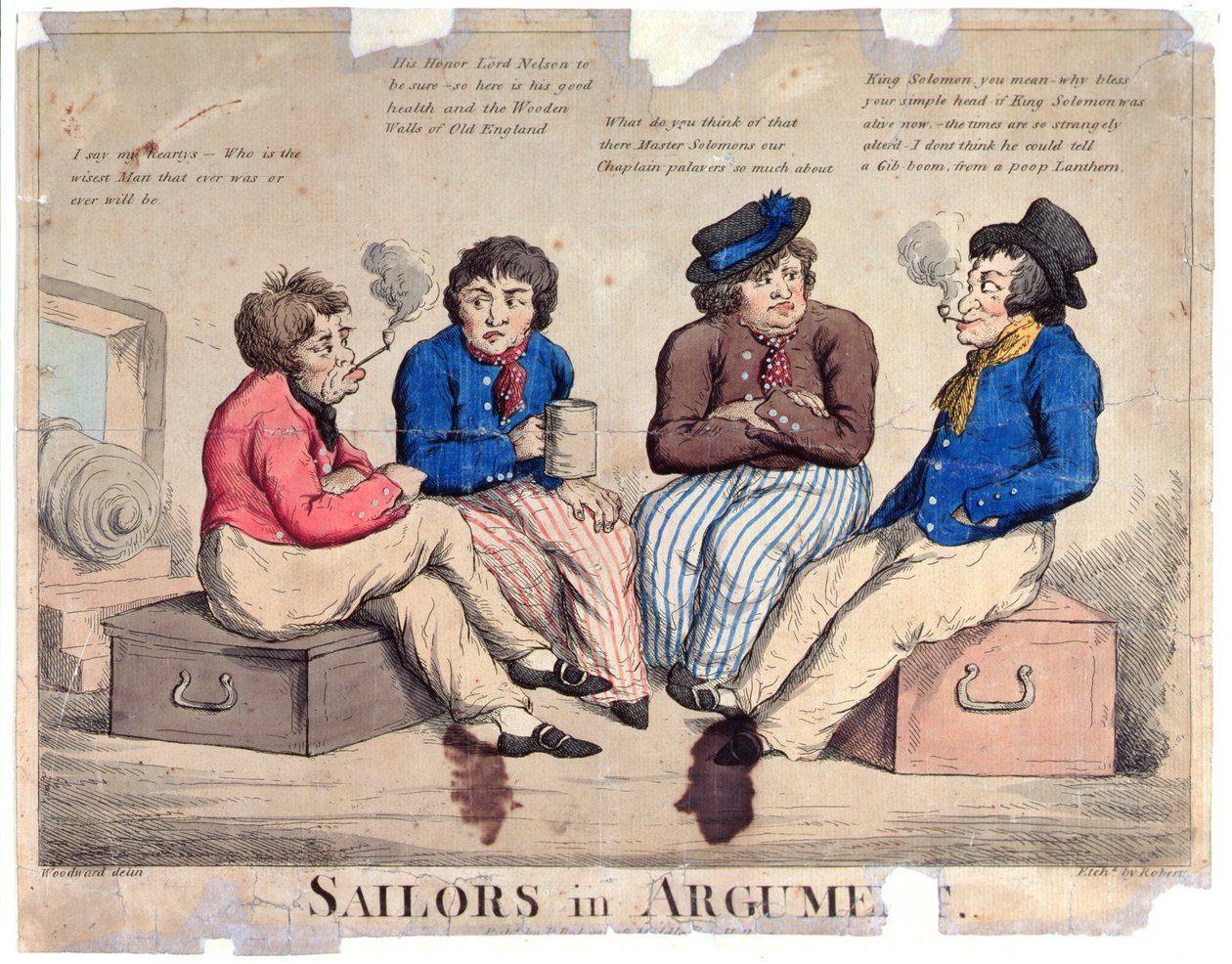 Sailors in Argument, graveret af Roberts (farvet radering) af George Moutard Woodward