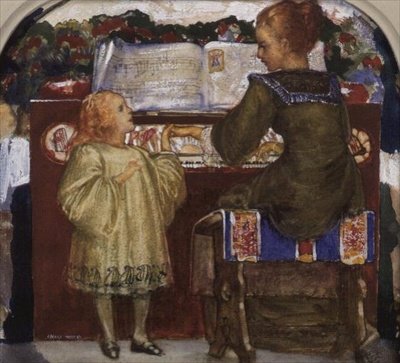 Et musikalsk mellemspil (akvarel) af George Murray