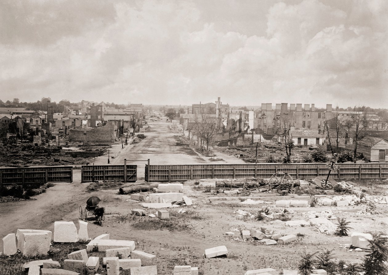 Columbia, South Carolina, USA efter brand i 1865 (s/h-billede) af George N. Barnard