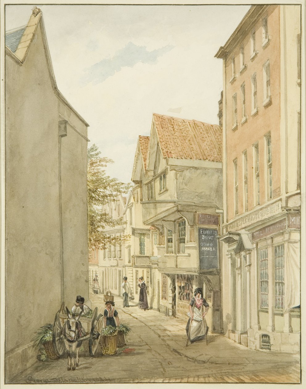 Kigger ned ad Small Street (blyant og akvarel på papir) af George Orleans Delamotte