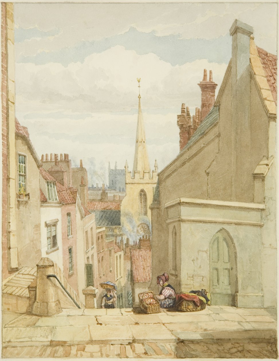 Queen Street [sene juletrin] (blyant og akvarel på papir) af George Orleans Delamotte
