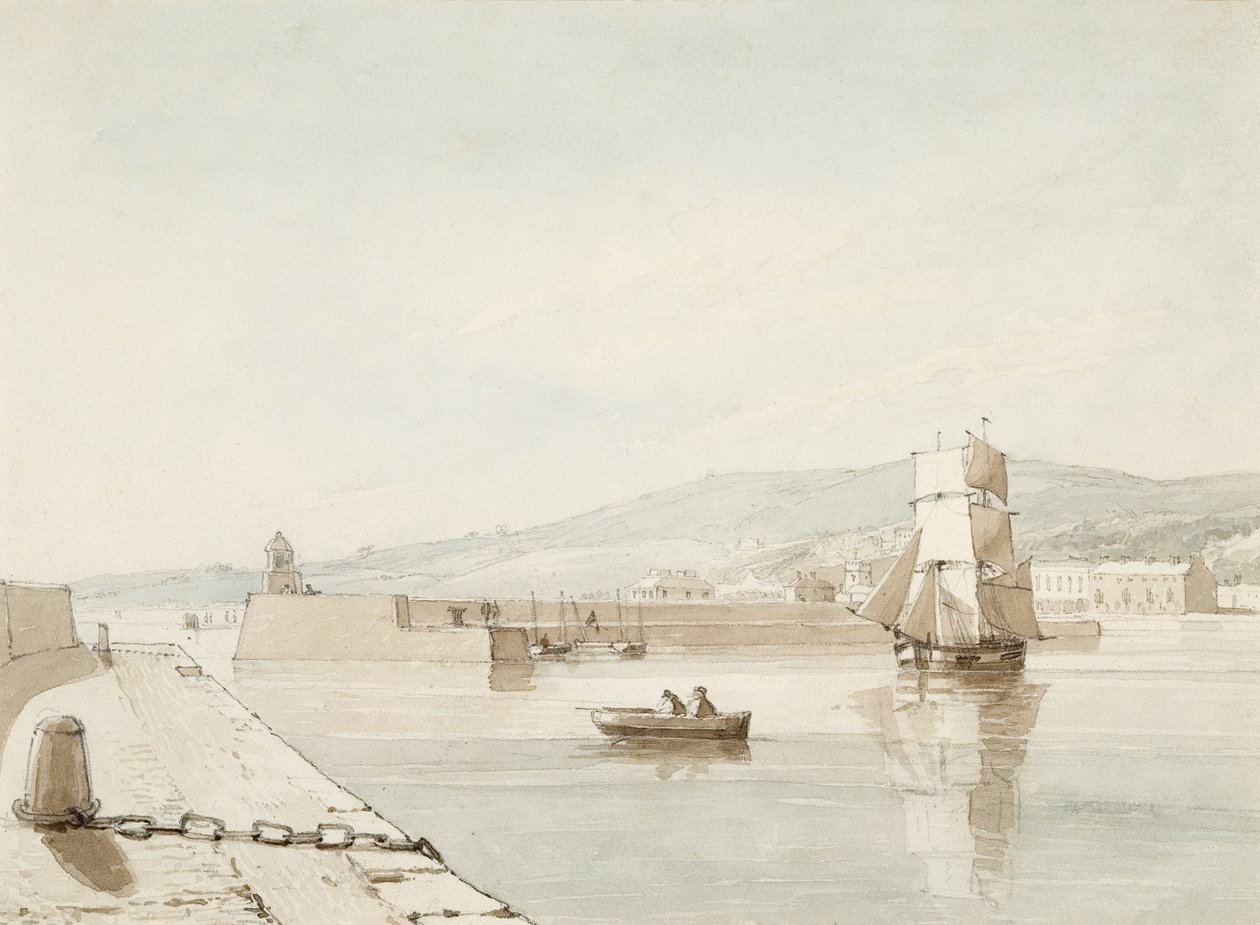 Swansea Harbour (akvarel og blyant på papir) af George Orleans Delamotte