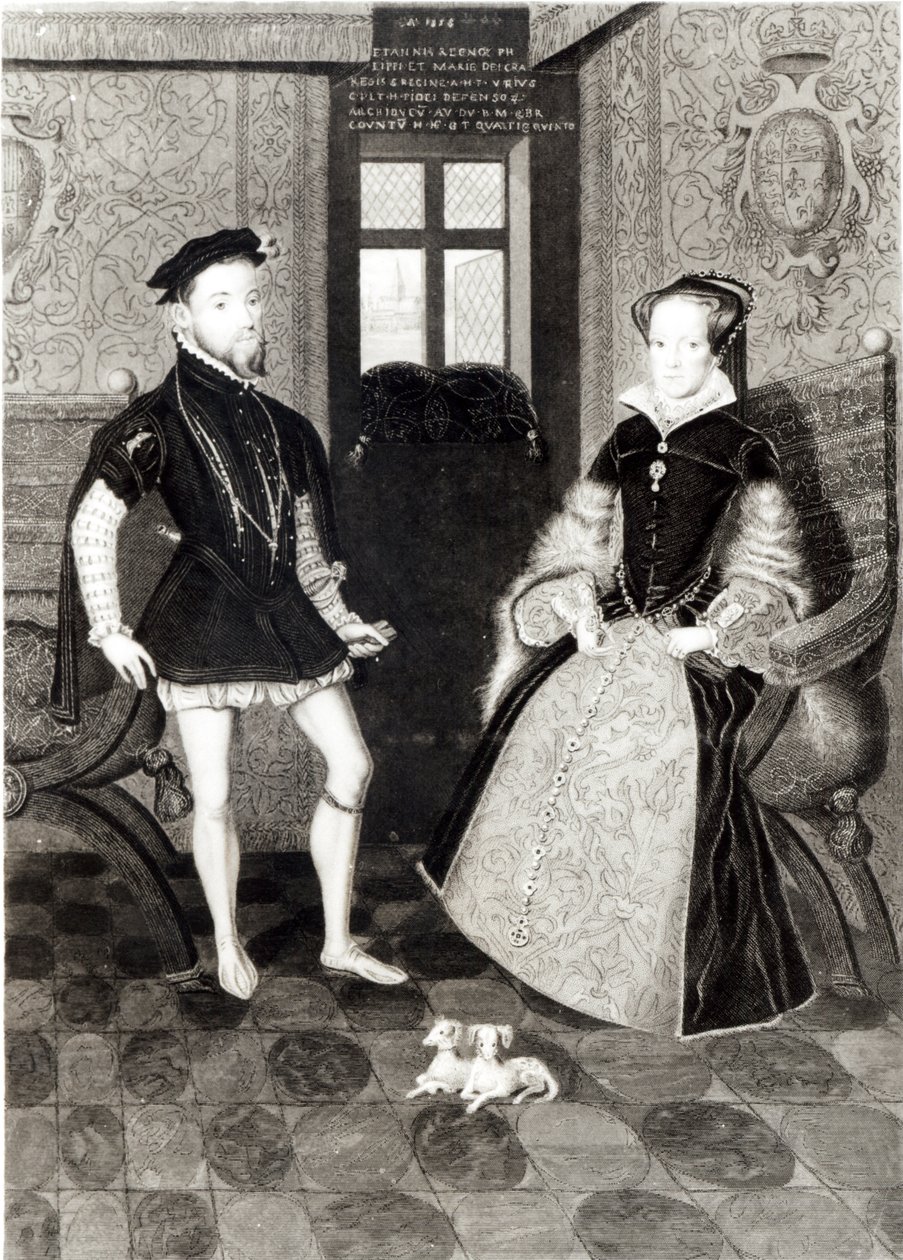Portræt af Filip II af Spanien (1527-98) og Dronning Mary I (1516-58) graveret af Joseph Brown, 1812 af George Perfect Harding