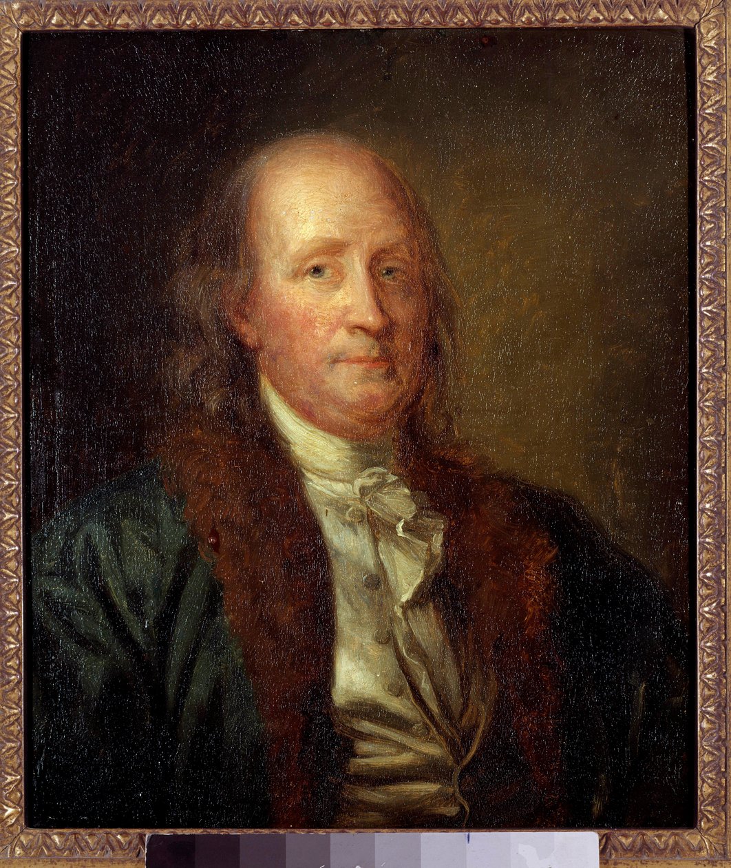 Portræt af Benjamin Franklin (1706-1790), amerikansk fysiker, filosof og politiker Maleri af George Peter Alexandre Healy (1808-1894) Søn. 0,33x0,27 m. af George Peter Alexander Healy