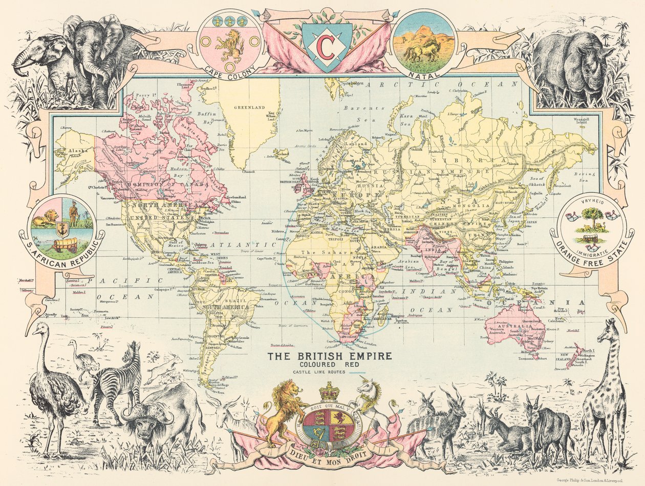Kort over det britiske verdensimperium, fra Castle Line Atlas of South Africa af George Philip