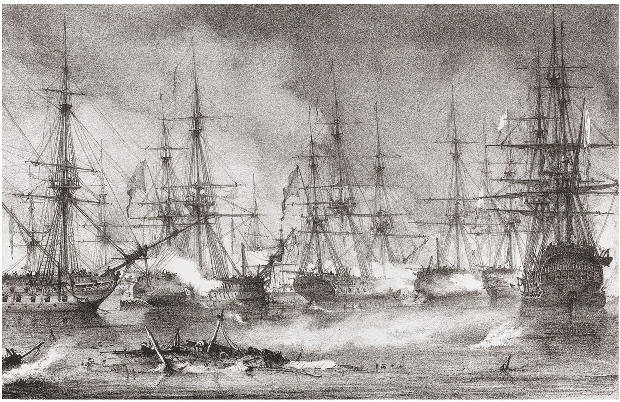 Søslaget ved Navarino den 20. oktober 1827, 1828 af George Philip Reinagle