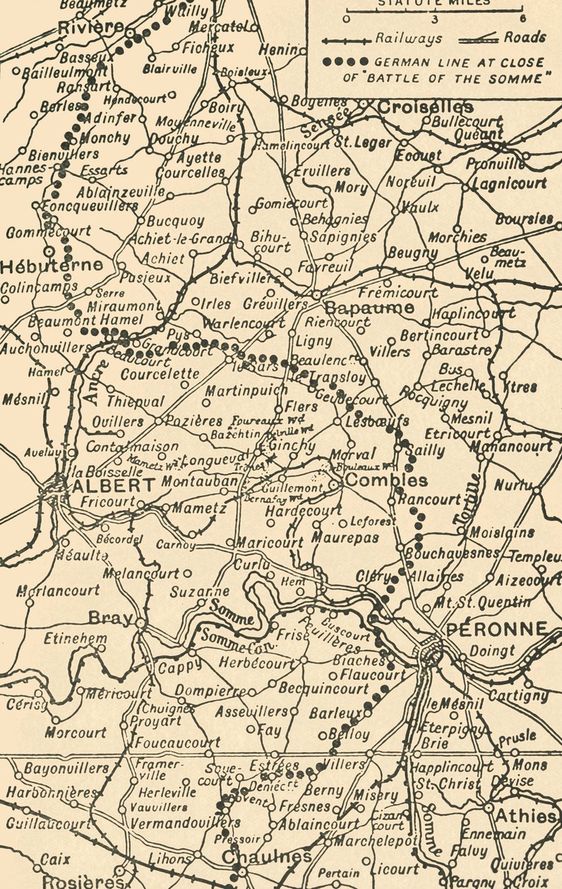 Kort til illustration af slaget ved Somme, 1919. af George Philip and Son Ltd