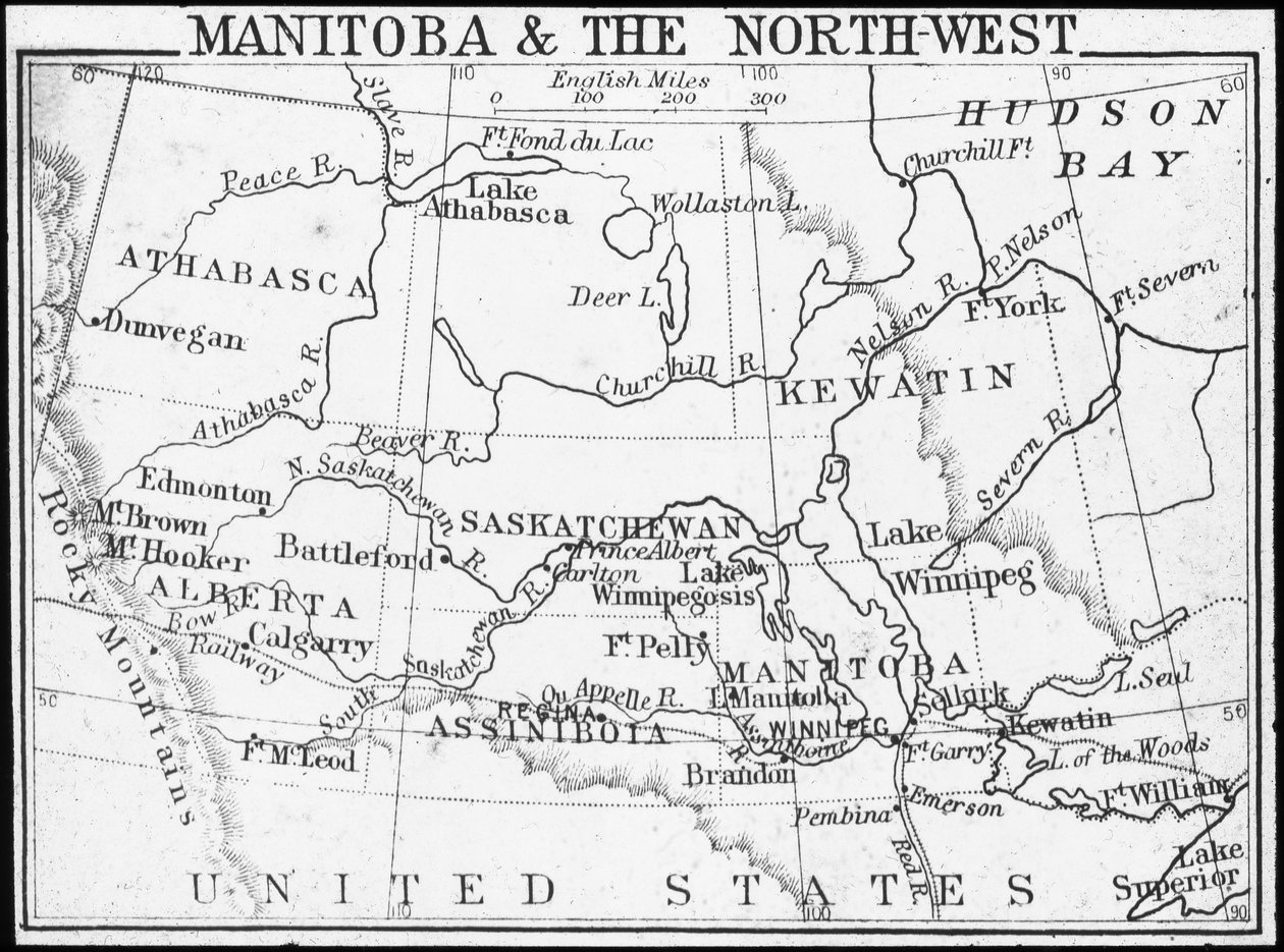 Kort over Manitoba og det nordvestlige, Canada, c1893 af George Philip and Son Ltd
