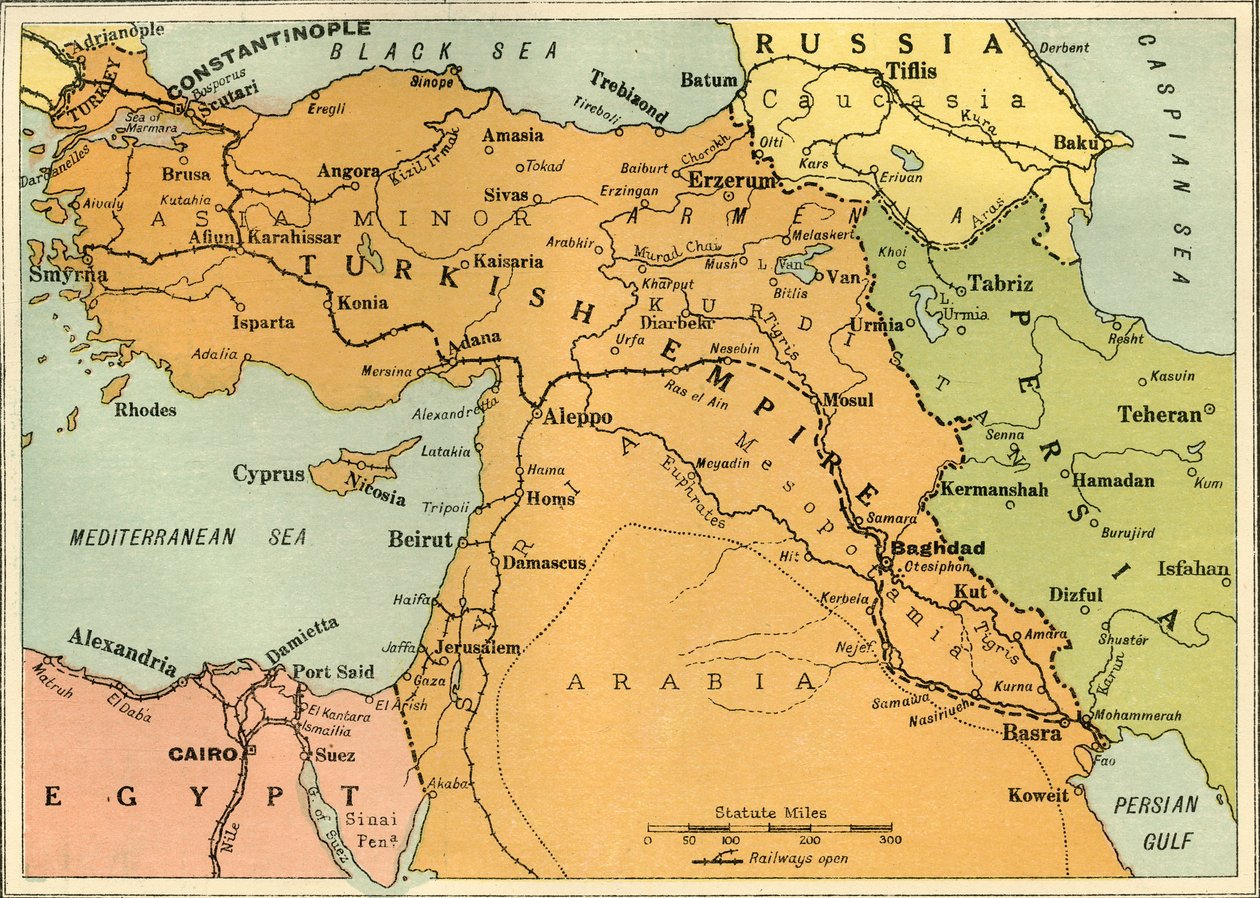 Kort til illustration af den mesopotamiske ekspedition, 1919. af George Philip and Son Ltd
