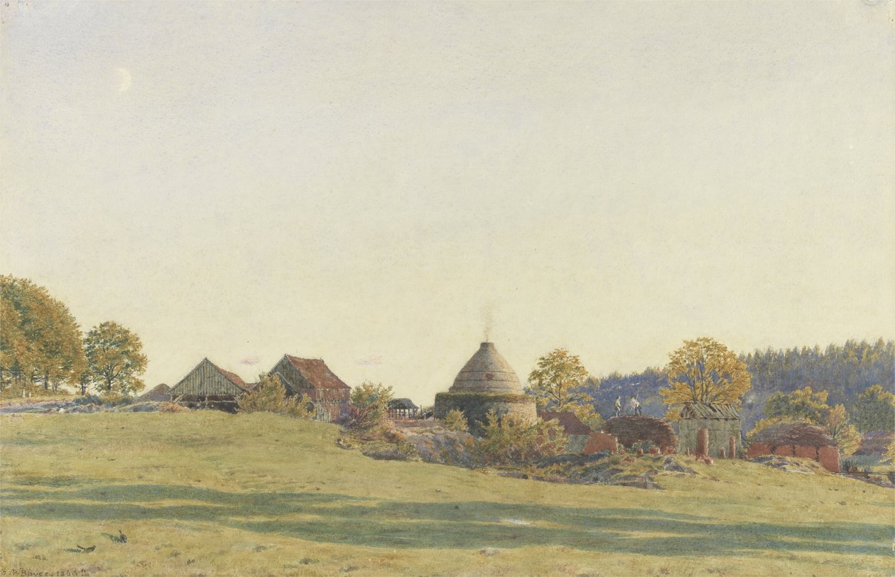 Brickfield ved Pitland Street, Surrey (sort bly, wc og kropsfarve på papir) af George Price Boyce