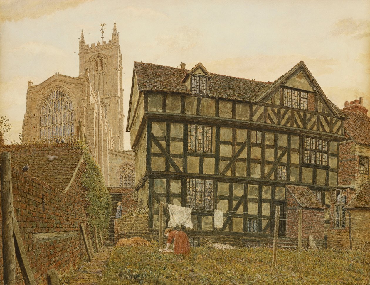 Kirke og gammelt ubeboet hus i Ludlow, 1871-72 af George Price Boyce