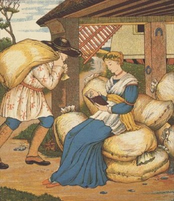Prinsessen læser fra Rumpelstiltskin (farve litho) af George R. Halkett