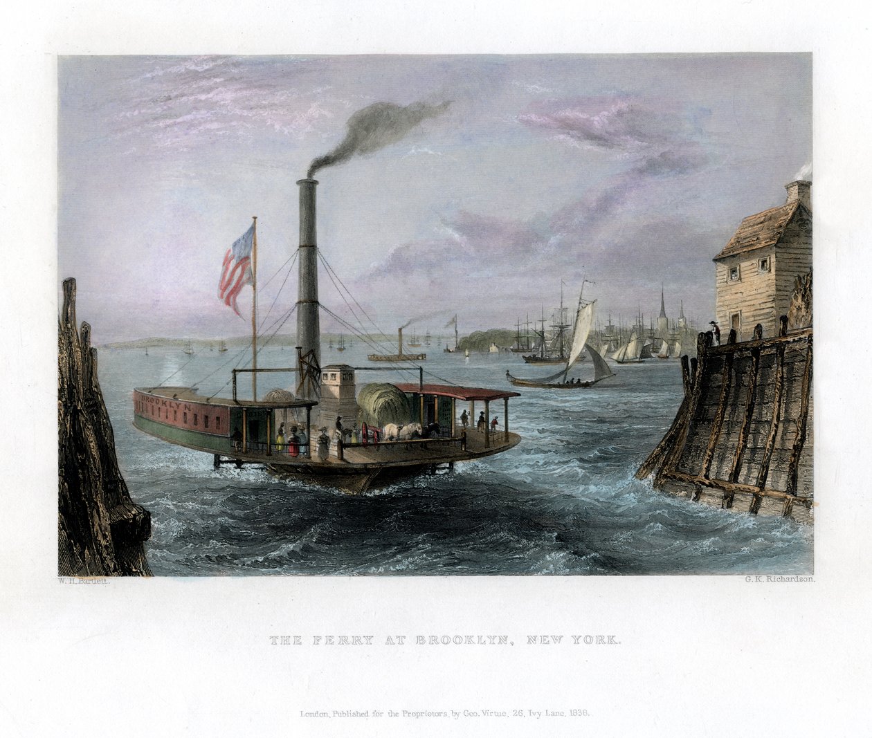 Færgen i Brooklyn, New York, USA, 1838. af George Richardson