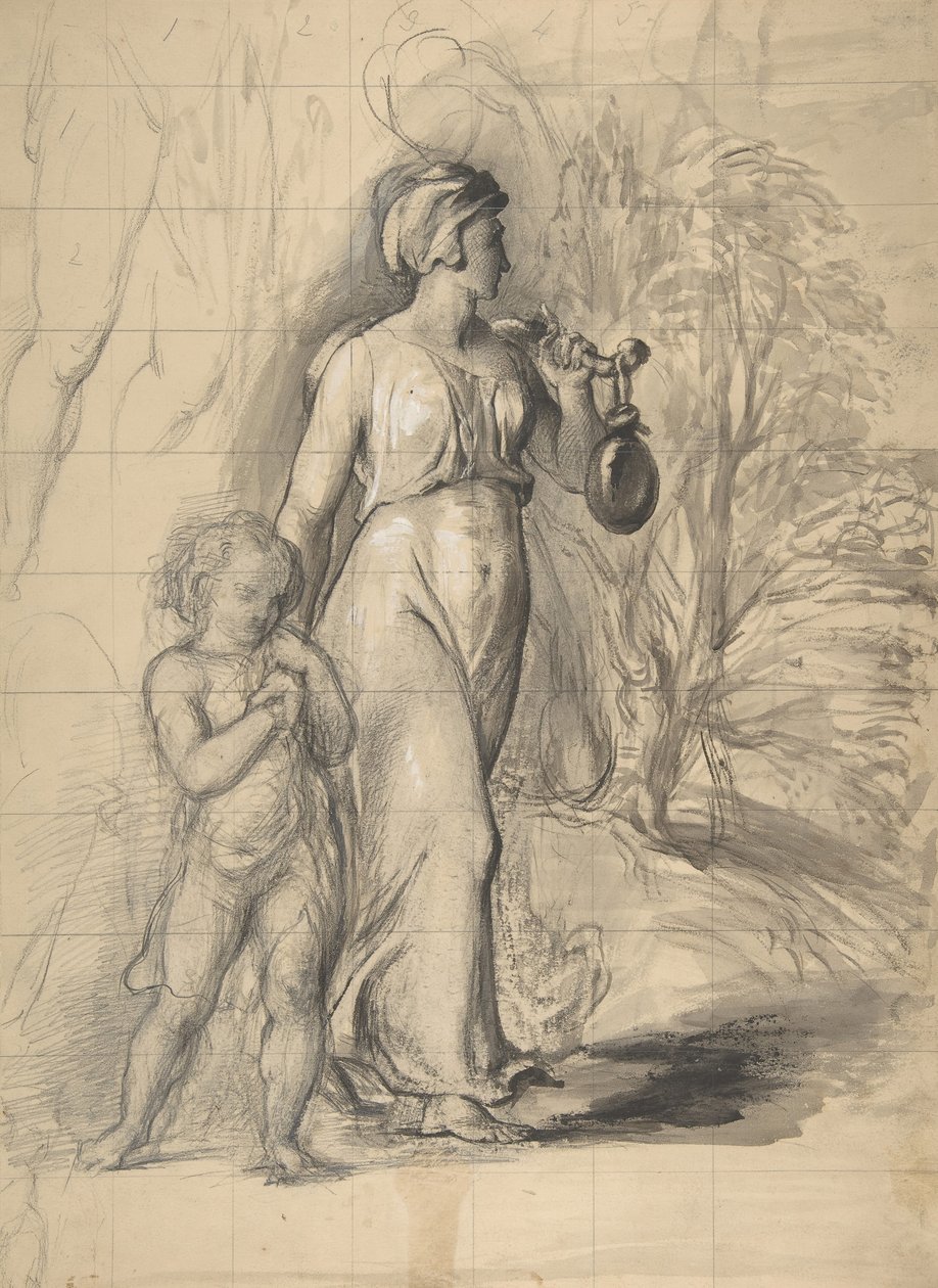 Hagar og Ismael i ørkenen recto, To portrætstudier af kunstnerens hustru..., 1829-33. af George Richmond