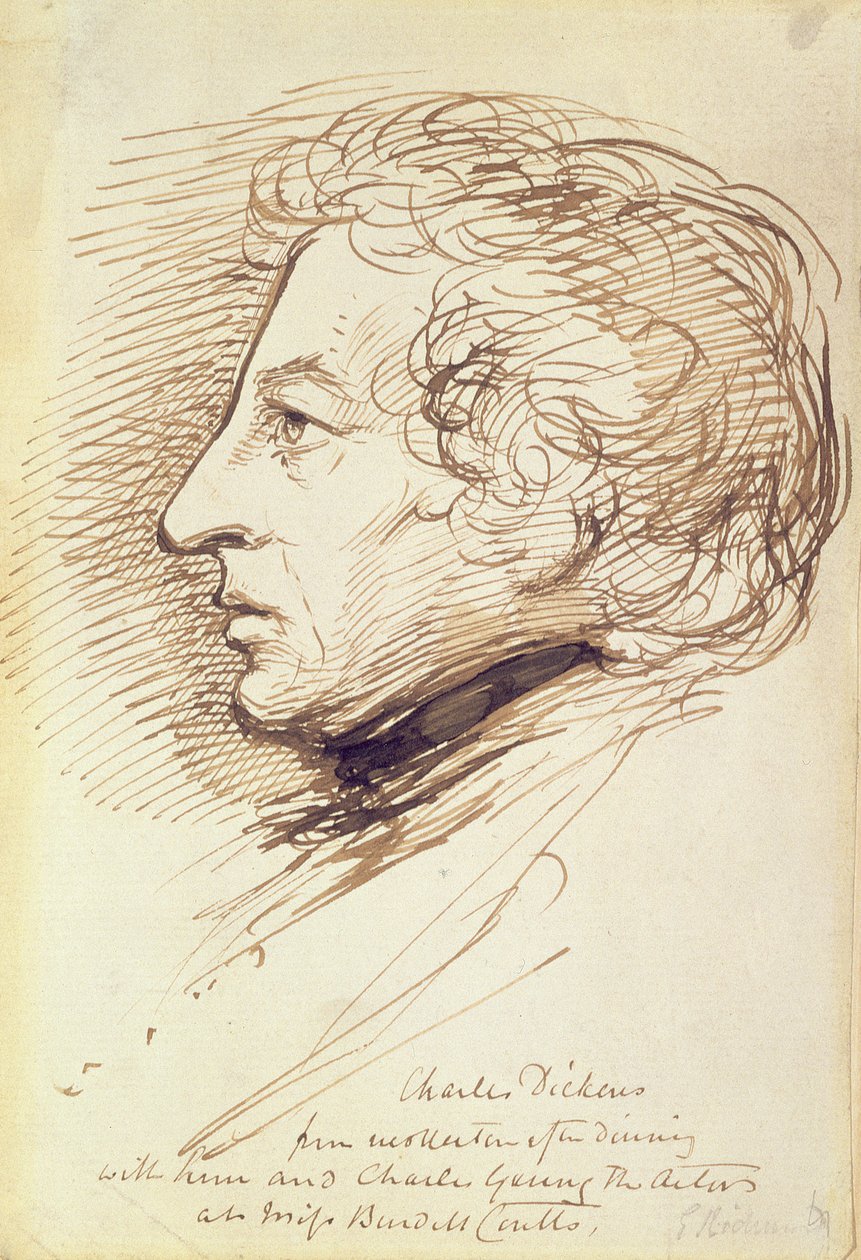 Portræt af Charles Dickens (1812-70) (pen og brunt blæk på papir) af George Richmond