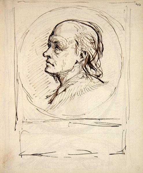 Portræt af William Blake, fra en notesbog brugt af kunstneren til skitser og noter (blæk på papir) af George Richmond