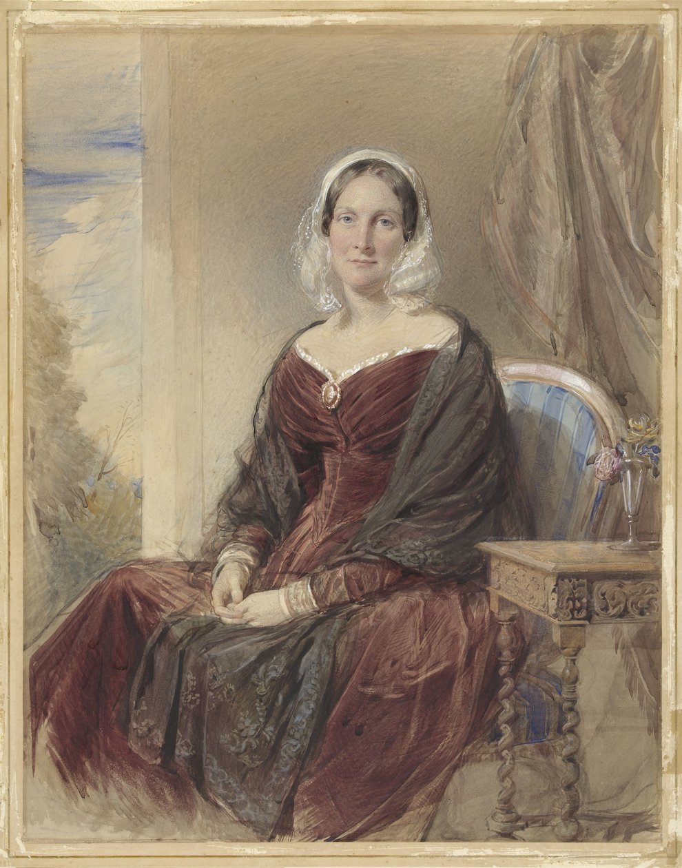 Portræt af en siddende dame, der kigger gennem ydersiden af George Richmond