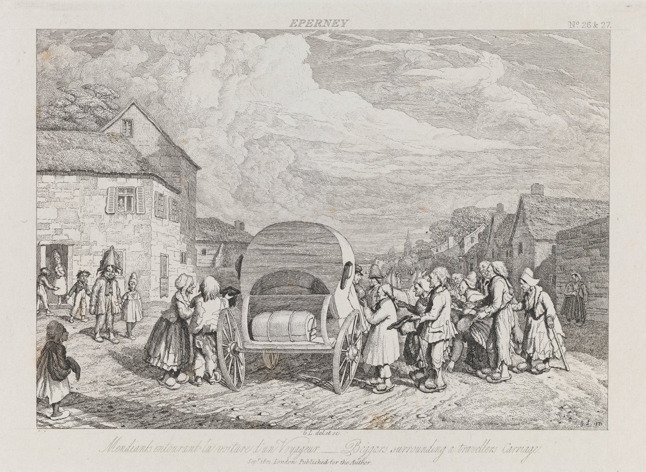 Beggars, Eperney, ca. 1821 (radering) af George Robert Lewis