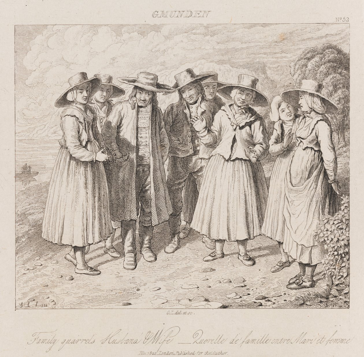 Familiestrid, Gmunden, ca. 1821 (radering) af George Robert Lewis