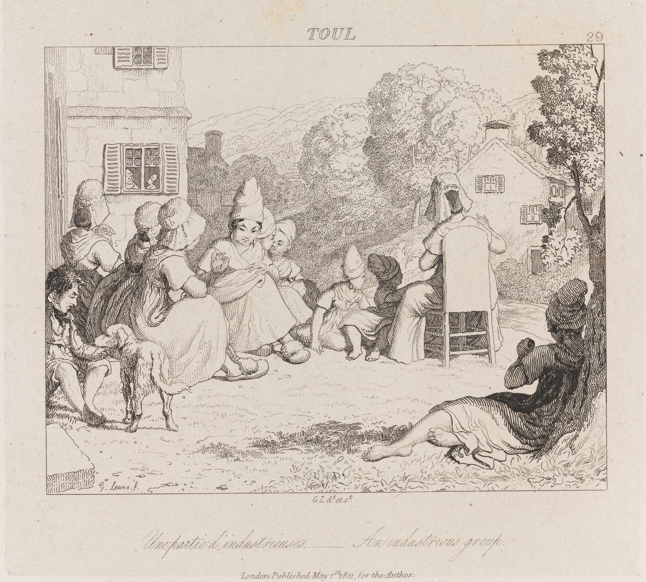 Industrious Group, Toul, ca. 1821 (ætsning) af George Robert Lewis